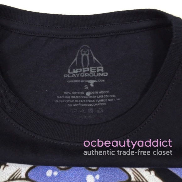 Upper Playground Rabbit Riding Whale Navy Tee NEW - Picture 3 of 3